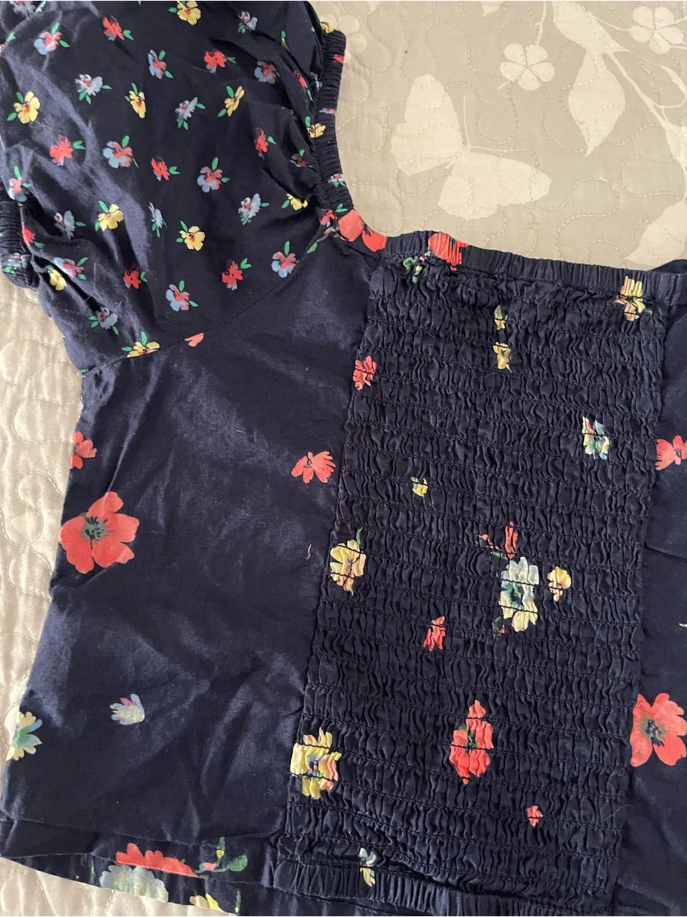 GAP Navy Floral Smocked Waist Top